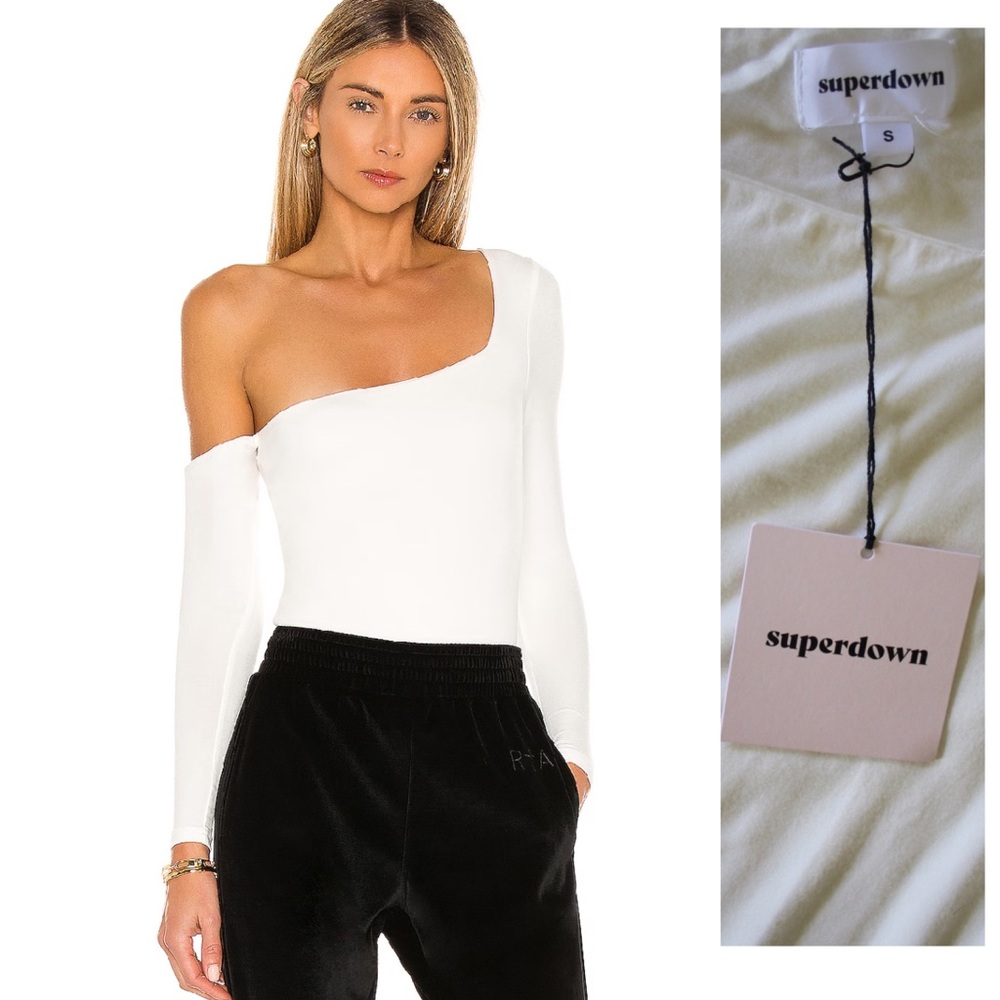 Superdown x Revolve NWT Haley One Shoulder White Bodysuit Small